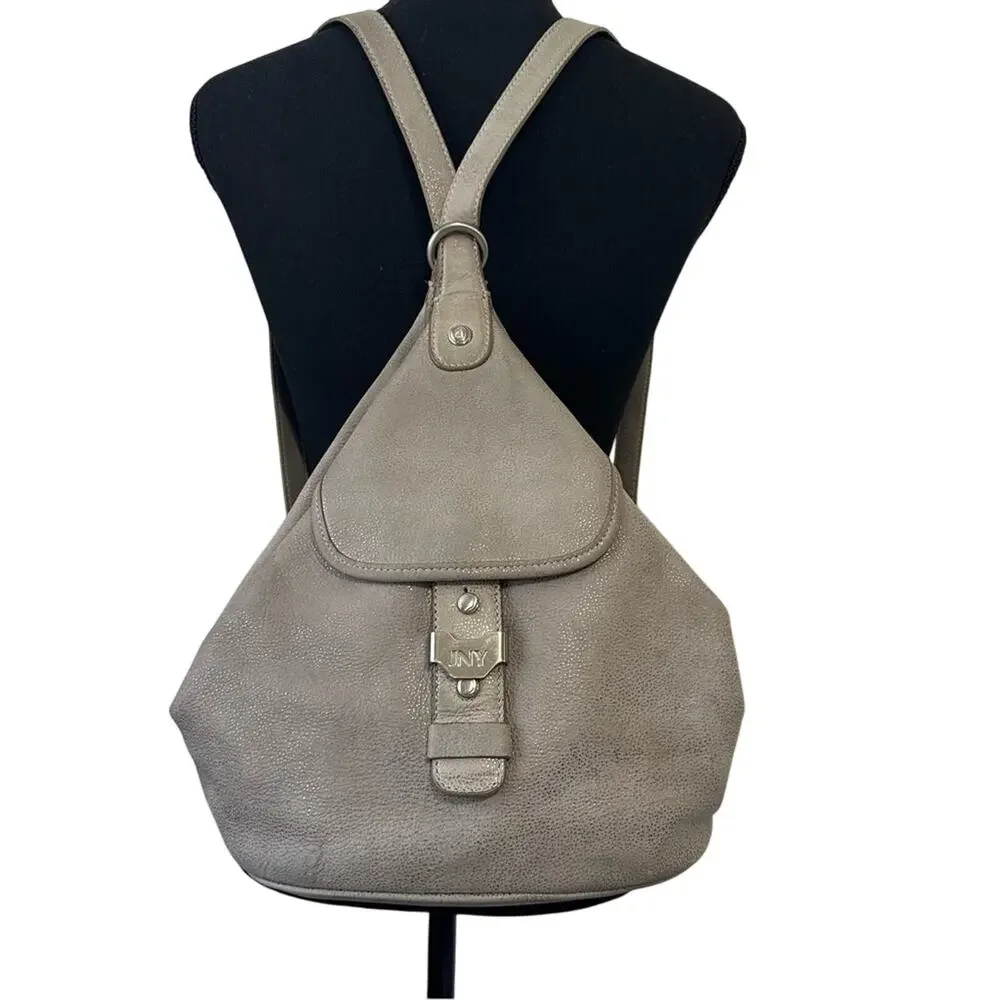 Vintage 90s Jones NY Triangle Leather Backpack Rock Stone Gray Convertible Bag